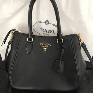Prada black tote bag pebble leather